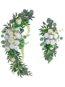Flores para arco de boda, flores artificiales para decoración, 2 piezas de guirnalda floral como centro de mesa para una hermosa ceremonia de boda soñada - Blanco - Ver 2