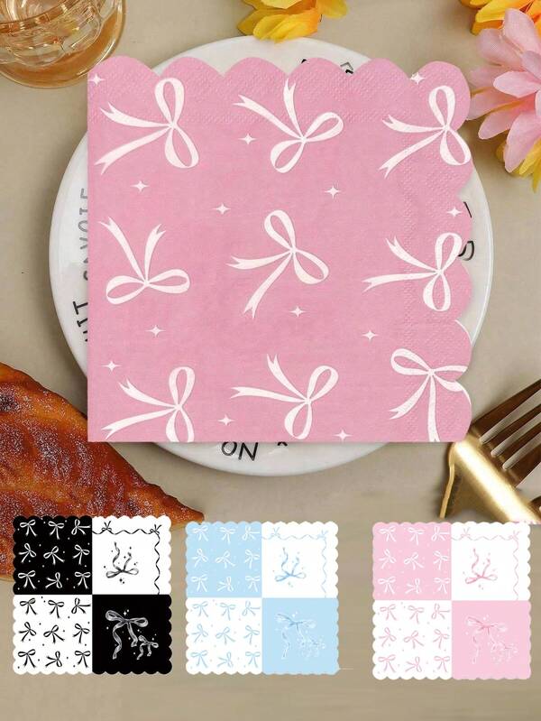 20 pièces Serviettes à nœuds roses, serviettes élégantes et belles, décorations de fête d'anniversaire thématique, serviettes à nœuds en dentelle - une variété de couleurs au choix, jolies décorations de table à nœuds, pour thé, mariage, fêtes, convient pour mariages, enterrements de vie de jeune fille et fêtes d'anniversaire, thés, jardins, serviettes élégantes