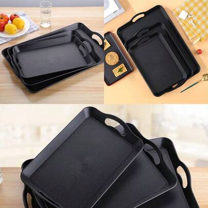 1 pezzo Piatto rettangolare antiscivolo per ristoranti, portatile, con manico e doppia impugnatura, di grandi dimensioni per uso commerciale giapponese