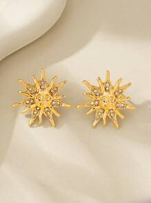 1 Paar modische, ausgefallene Kristall-besetzte goldene Sonnenförmige Ohrringe für Frauen, eleganter Schmuck