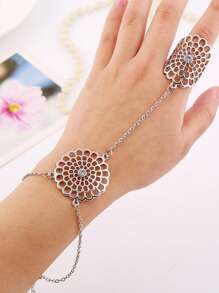 1pc Bohemian Style Hollow Rhinestone Flower Dreamcatcher Web Design Finger Ring Bracelet, Alloy Material Suitable For Men And Women, Daily Casual, Shopping, Party, Dancing, Fashion Accessory, Gift
