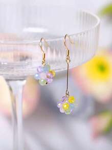 2 pièces Boucles d'oreilles pendantes élégantes et colorées avec fleurs d'hortensia en cristal faites à la main pour un port quotidien pour femmes