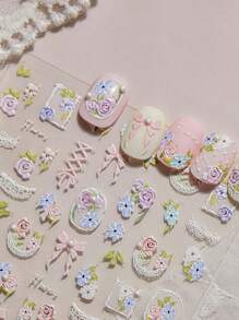 tomoni nailart Rhinestone Lace Swan Nail Stickers, Embellished With Rhinestones And Foil Stamping, Featuring Lace Garden & Vintage Garden Theme Nail Art Decals, Suitable For Party, Holiday DIY Nail Art Accessories