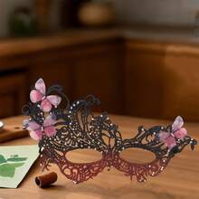 Halloween Rhinestone Butterfly Mask - Sparkling Butterfly Shape With Bright Rhinestone Embellishments, For Masquerade, Cosplay Dress Up To Add Mysterious Charm, Light And Elegant, So That Your Holiday Styling Is More Dreamy And Gorgeous - Đỏ - Xem 5