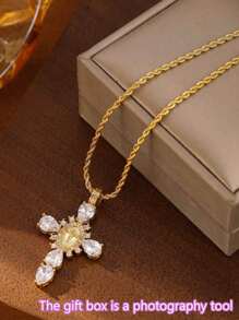 1 Stück 14K Gold Kreuz Kette für Frauen, funkelnder Wassertropfen/Herz Kubikzirkonia, zierlicher Jungfrau Maria Engel Anhänger Choker Kette, zierlicher Schmuck Geschenk für Hochzeit/Muttertag/Valentinstag/Religiöse Glaubensfeste