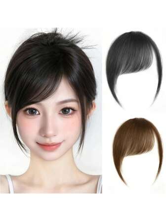 合成刘海夹片前整齐黑棕色刘海假发片假发片刘海夹片接发片女士日常佩戴合成假发