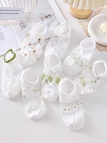 5 Pairs Fresh Crystal Glass Silk Short Ankle Socks - Multicolor - View 5