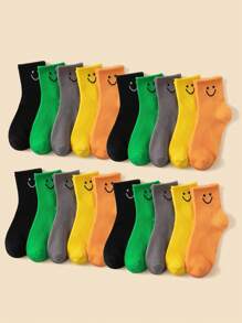 Set de 5/10/20 pares de calcetines para niños con diseño de cara sonriente, cómodos, suaves, transpirables y versátiles hasta el tobillo, apropiados para la vida diaria, vacaciones y vuelta al colegio