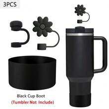 3 Peças de Acessórios para Copos de 30-40 Oz, 1 Peça Tampa de Canudo de Silicone Reutilizável com Flor de 10mm, 1 Peça Tampa de Canudo de Silicone Compatível com Tampa Anti-derrame, Anti-vazamento e Anti-respingo da Xícara , 1 Peça Capa Protetora de Silicone para a Base da Xícara, Acessórios de Xícara, Presentes de Festa de Feriado