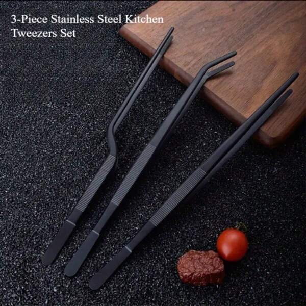 3 pièces/set Pinces de cuisine en acier inoxydable - Pinces barbecue style coréen, pince à barbecue et pinces de service alimentaire - Idéal pour le steak, le buffet, les sushis et la décoration de la vaisselle