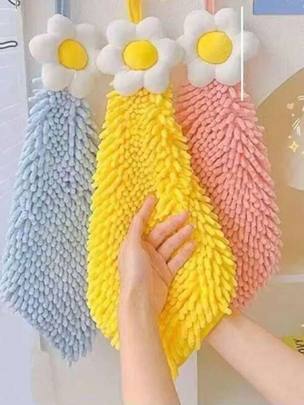 1pc/Set Cute Plumeria Pattern Hand Towel, Absorbent & Quick-Dry Chenille Hand Towel, Bathroom/Kitchen Hanging Hand Towel
