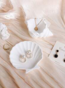 1 pieza Plato decorativo de concha blanca estilo SNS, accesorio de fondo para exhibición de joyería, prop para fotografía