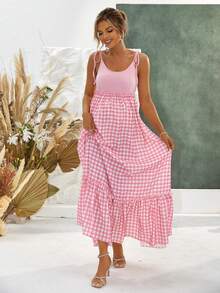 Joyfunear 孕妇格子印花简约休闲无袖连衣裙