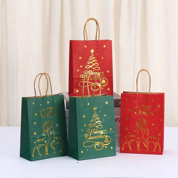 NUEVO 12 PIEZAS/20 PIZAS Bolsas de regalo de papel de Navidad reutilizables con lámina de oro, suministros de lujo para fiestas de cumpleaños, bolsa de compras con estampado dorado