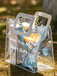 1pc Customizable Thickened Clear PVC Gift Bag, Bridal Gift Tote Bag, Shopping Bag,(Ribbon Color Random) Suitable For Shopping, Weddings, Birthday Parties, Souvenirs, Valentine's Day