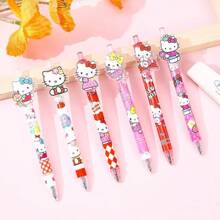 Sanrio 6pcs Sanrio Cute Kitty Design Acrylic Press Ballpoint Pen, Fancy Cartoon Shaped Neutral Pen, School Supplies, Back To School