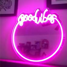 Good Vibes LED Neon Pink Rimmed Wall Mirror USB Powered 11.81" X 11.81" Easy To Hang Fully Assembled - asPic - View 2