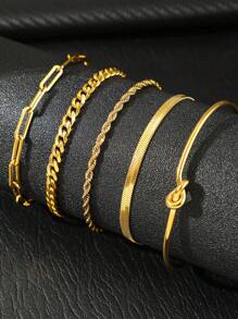 5 pièces Set de bracelets minimalistes multicouches en acier inoxydable