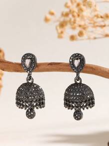 1 Pair Fashion Cubic Zirconia Studded Elegant Drop Earrings, Vintage Jhumki Suitable For Women Daily, Festival, Wedding And Party Wear