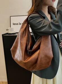 新款女士单肩托特包复古休闲大容量腋下软皮背包