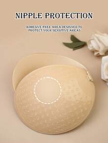 2 Paar unsichtbare Brustaufkleber, wiederverwendbare brustfreie vordere verschließbare unsichtbare Nippel Patches für Frauen, rückenfreier, trägerloser BH, nahtloser selbstklebender Silikon-Nippel Cover Aufkleber für Hochzeitskleider Wäsche - Aprikosenfarben - Übersicht 4