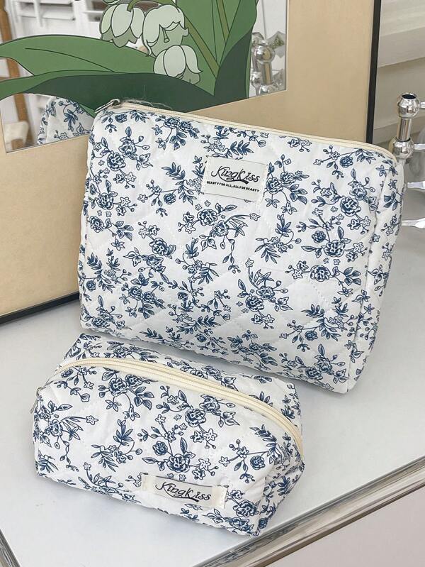 1 Blue Cosmetic Bag, Floral Grass Cosmetic Bag, Leaf Pattern Multifunctional Storage Bag, Girl Cosmetic Bag, Cosmetic Storage Bag, Multifunctional Storage Bag, Skin Care Cute Cosmetic Bag, Cosmetic Box, Jewelry Storage Bag, Brush Bag, Sanitary Napkin Bag, Headphone Bag, Wallet,