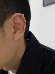 1 pièce Élégant double couche Clip d'oreille en acier inoxydable, boucles d'oreilles en forme de manchette sans perçage pour hommes et femmes, ton argent sans perçage