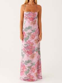 Women's Y2K Summer Maxi Dress Floral Print Sleeveless Cami Long Dress Cross Tie-Up Backless Fashion Spaghetti Strap Dress Beach Vacation Streetwear - 紫羅蘭色 - 查看 3