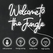 1 pezzo Insegna al neon "Benvenuti nella giungla" a luce bianca calda per decorazione parete, luce al neon a batteria ricaricabile USB, per decorazione di giardino, casa, veranda, negozio, Natale, soggiorno, bar