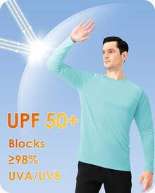 Boladeci Men's UPF 50 Sun Protection UV SPF Shirts Long Sleeve Lightweight Quick Dry Swim T-Shirts Rash Guard - 湖藍色 - 查看 2