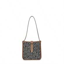 1pc 2025 New Women's Elegant Fashion Versatile Shoulder Diagonal Crossbody Bag, Letter Print Embossed Coffee Color Casual Patchwork Color Block Square Handbag, Suitable For Daily Commuting, Work, Shopping, Dating, Travel