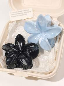 2 件套波西米亚风格闪亮花朵和大理石渐变树脂章鱼发夹，甜美可爱海滩/自然风格日常发饰花朵发夹