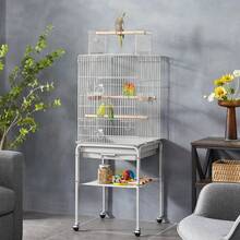 Local Delivery-- Play Open Top Parrot Bird Cages For Sun Parakeet Cockatiel Green Cheek Conure Lovebird W/Detachable Rolling Stand, White - Light Gray - View 2