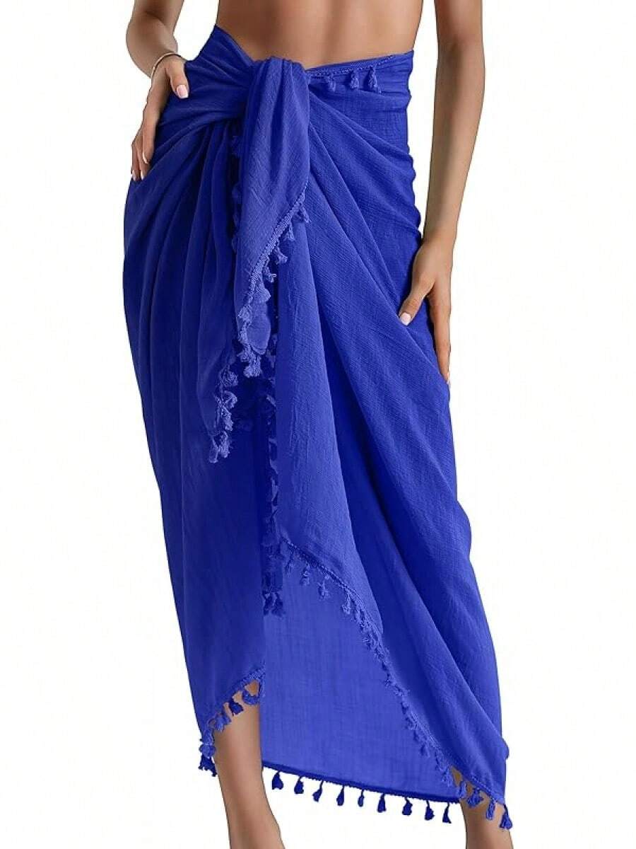 Eicolorte Sarong Cover Up Womens Beach Cover Up Bikini Bathing Suit Swimsuit Swimwear Coverup Sarong Pareo Wraps Women - 寶藍色 - 查看 1