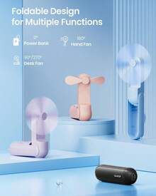 GAIATOP Portable Handheld Fan, 3 IN 1 Mini Foldable Travel Fans [17H Max Cooling Time] With Power Bank, Pocket Design USB Rechargeable For Travel Concert Lash Makeup, Summer Gifts For Women Girl, Pink - 粉色 - 查看 8