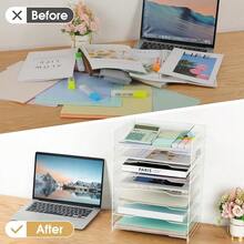 7 Tier Acrylic Paper Tray, Clear File Trays, Acrylic Clear Letter Tray Organizer, Stackable Desk Trays, Stackable Paper - Multicolor - View 4
