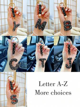 1 件钻石装饰幸运字母钥匙扣汽车钥匙扣带水晶，粉色黑色白色首字母钥匙扣礼物，适合女士女孩闪亮可爱背包汽车钥匙配件挂绳，闪亮钥匙扣，生日和情人节礼物（A-Z）