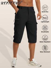 KEFITEVD Pantalones Hombre Verano Secado Rápido Cargo Capri Ligero Aire Libre 3/4 Cintura Elástica Senderismo Deportivo Crop con 7 Bolsillos