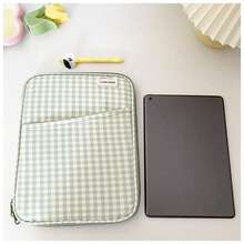 YOONI 13-14英寸笔记本电脑保护套，9.7-11英寸平板电脑包，韩式格纹，减震衬垫，轻便大容量，适合办公、上学、通勤，返校礼物，女士适用 - 綠色 - 查看 18