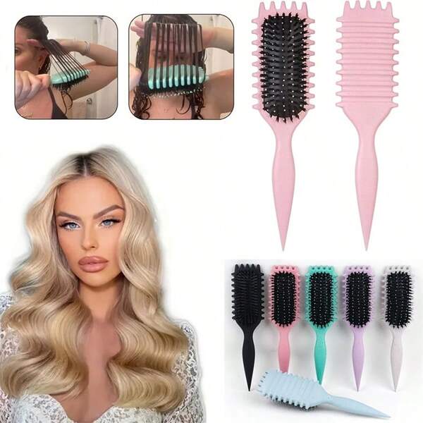 1pc Nylon Bristle Hair Curling Brush - Shaping & Styling, Anti-Static, Reduces Pulling - Ideal For Long Hair, Available In Pink, Mint, Purple, Black ABS Plastic Handle