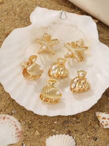 Vintage Metal Ocean Theme Hair Clips For Women,High-Quality Metal Starfish Hair Clips - Starfish, Shell, Crab Design Side Bangs And Claw Clips,Side Claws For Bangs And Flyaways, Stylish Hair Accessories For Women Elegant Hair Claw - Gold - View 3