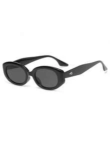 1pc Oval Retro Y2K Fashion Fashion Glasses, Street Style Accessory - Black - View 5