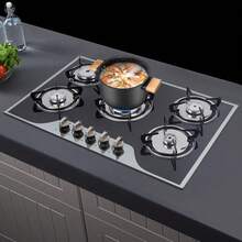 SENDERPICK 5-Burner Gas Stove, Cast Iron Gas Cooktop, Burners, Stove + Stainless Steel Water Pan - Black - View 1