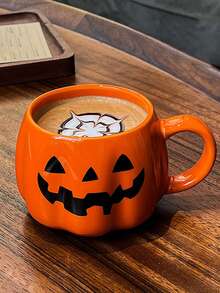1pc Halloween Gift Pumpkin Shaped Ceramic Cup, Vintage Cartoon Style, Couples Use, Holiday Atmosphere Mug, Everyday Drinking Ceramic Cup, Home, Work, Holiday Experience Back To School - Multicolor - View 12