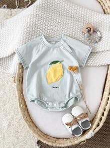 Newborn Baby Boy Cute Embroidered Fruit Short Sleeve Romper, Summer