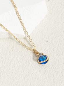 1pc Fashionable High-End Shiny, Elegant, Minimalist Heart & Water Drop Zodiac Birthstone Crystal Zirconia Pendant Necklace, Suitable For Daily Wear, Gift For Family And Friends