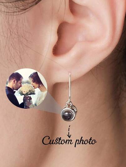 Customized Cute Photo Projector Earrings, Stainless Steel Photo Hanging Earrings, Projection Decorations, Valentine's Day, Birthday, Thanksgiving, Christmas Memorial Gift