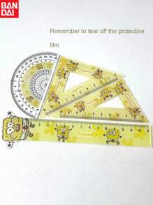 4pcs Bandai, Stationery, Drawing Set, Ruler Set, Cute Cartoon Ruler, Student Stationery, Office Supplies, School Supplies, Cute Plastic Ruler, Protractor, And Triangular Plate With Cartoon Cartoon Design, Perfect For Schools And Stationery Supplies, Playful Design, Plastic, School Ruler, Perfect Party Gift&Birthday Surprise Gift, Ideal For Christmas, Halloween, Thanksgiving Gifts., School Supplies,Back To School