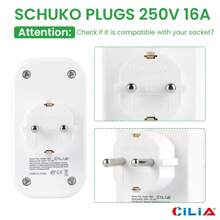 CILIA 1/2pcs Schuko Adapter Socket Wall Outlet Splitter, 250V/16A Space-Saving Multiple Socket, Adapter For Office/Home