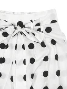 Flowy Belted Palazzo Pants For Women,Black And White Polka Dot Print, High Waisted Loose Fit Trousers For Resort, Travel, Or Day-To-Night Fashion - 白色 - 查看 8